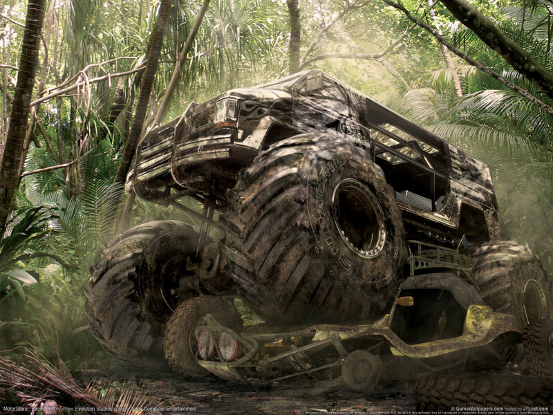 Monster truck in jungle terrain