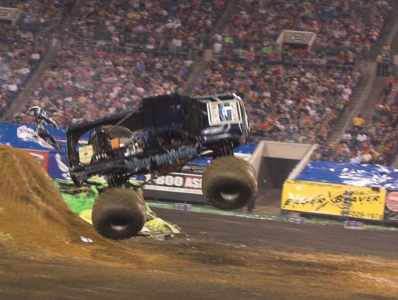Monster Truck in Mid-air — Blue, Dynamic, Night