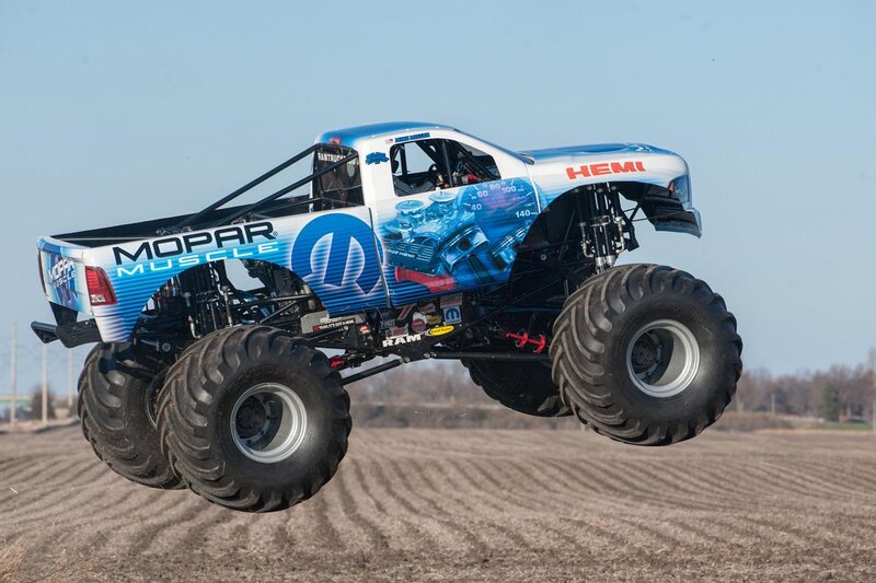 Monster Truck in Mid-air — Blue