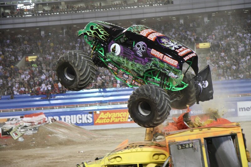 Monster Truck in Mid-air — Green, Dramatic, Night