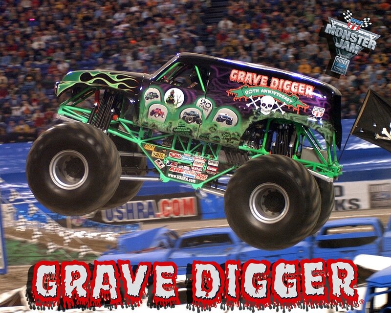 Monster Truck in Mid-air — Green, Energetic, Photograph