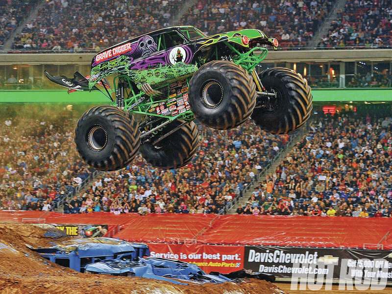Monster Truck in Mid-air — Green, Energetic