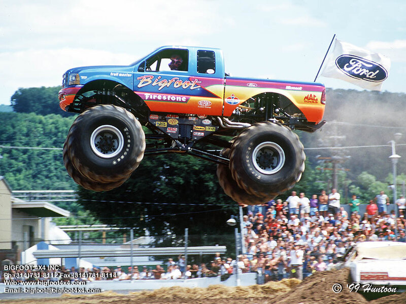 Monster truck in mid-air jump