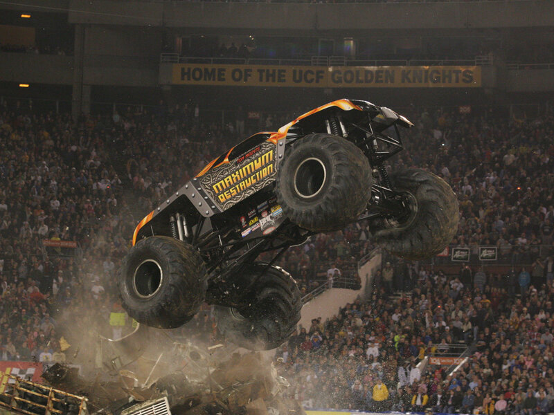 Monster truck in mid-air stunt