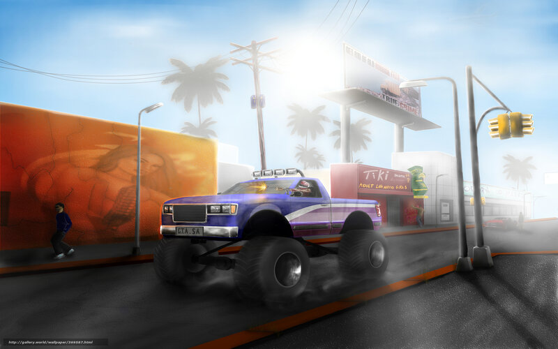 Monster truck in urban street