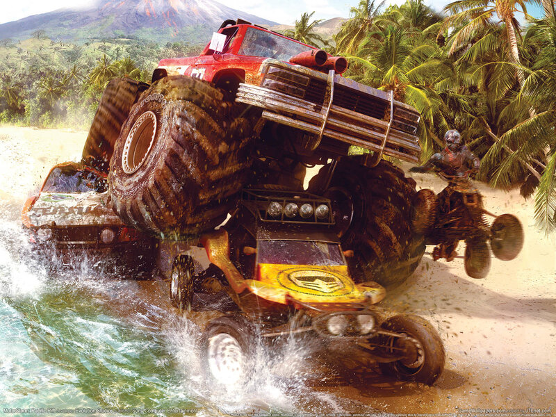 Monster Trucks on Beach — Red