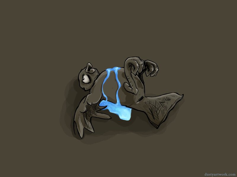 monster with glowing blue liquid