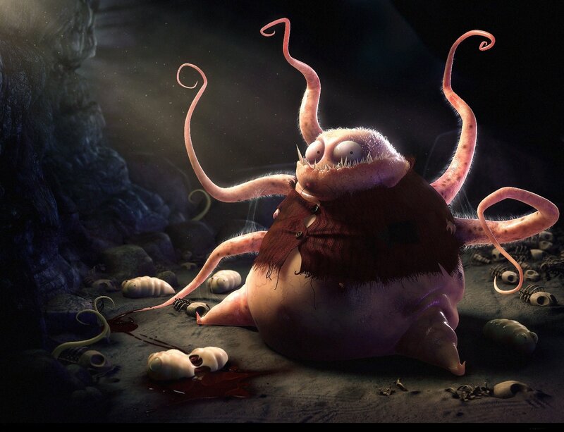 monster with tentacles in cave