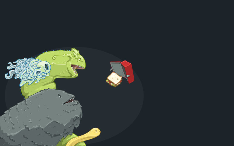 monsters chasing a sandwich