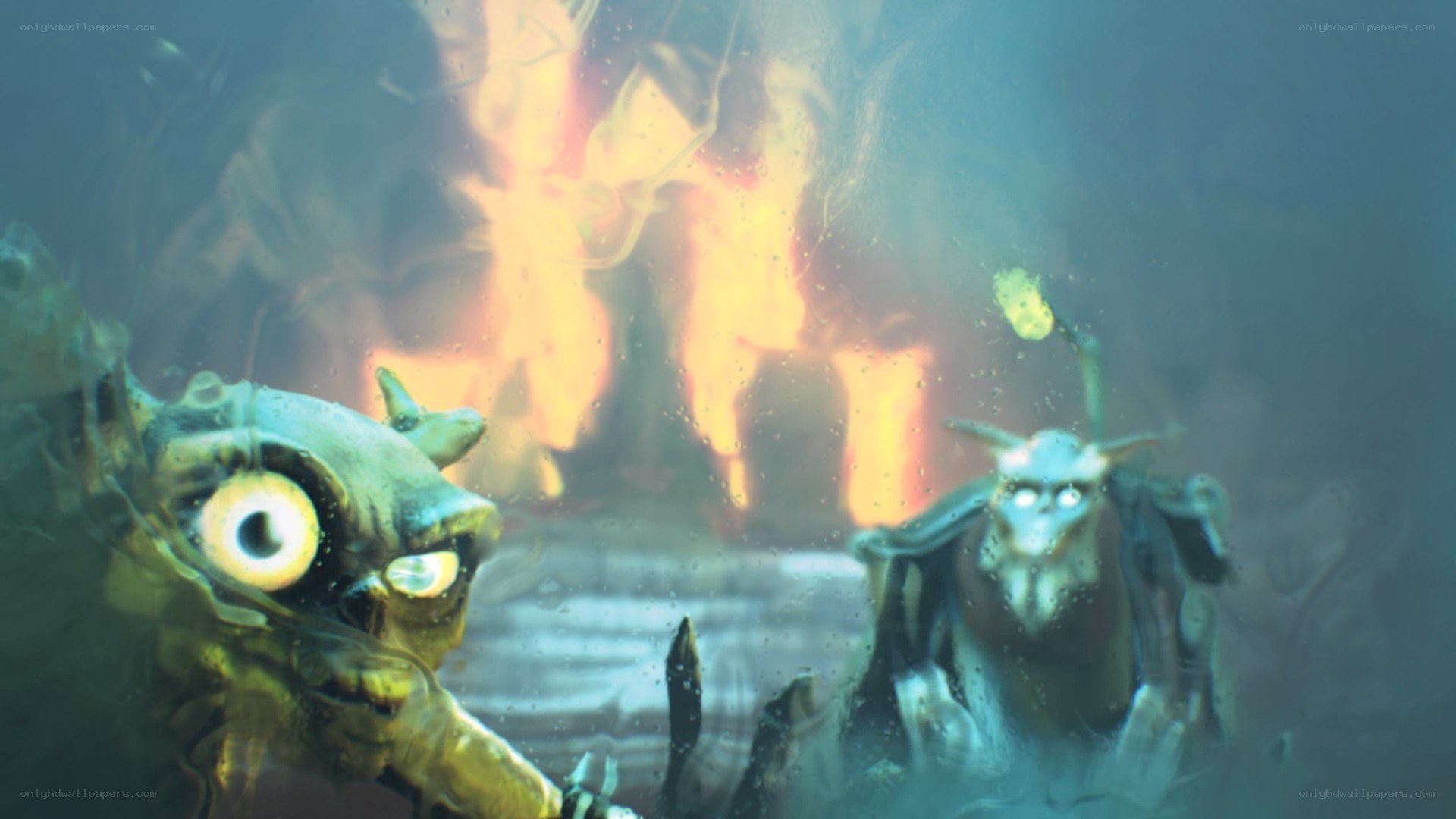 monsters in a fiery cavern