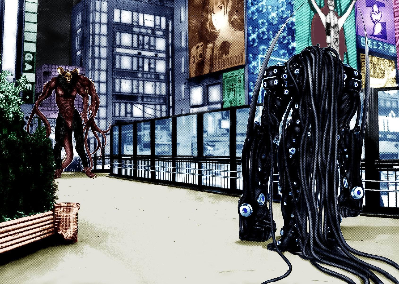 Monsters in a neon city