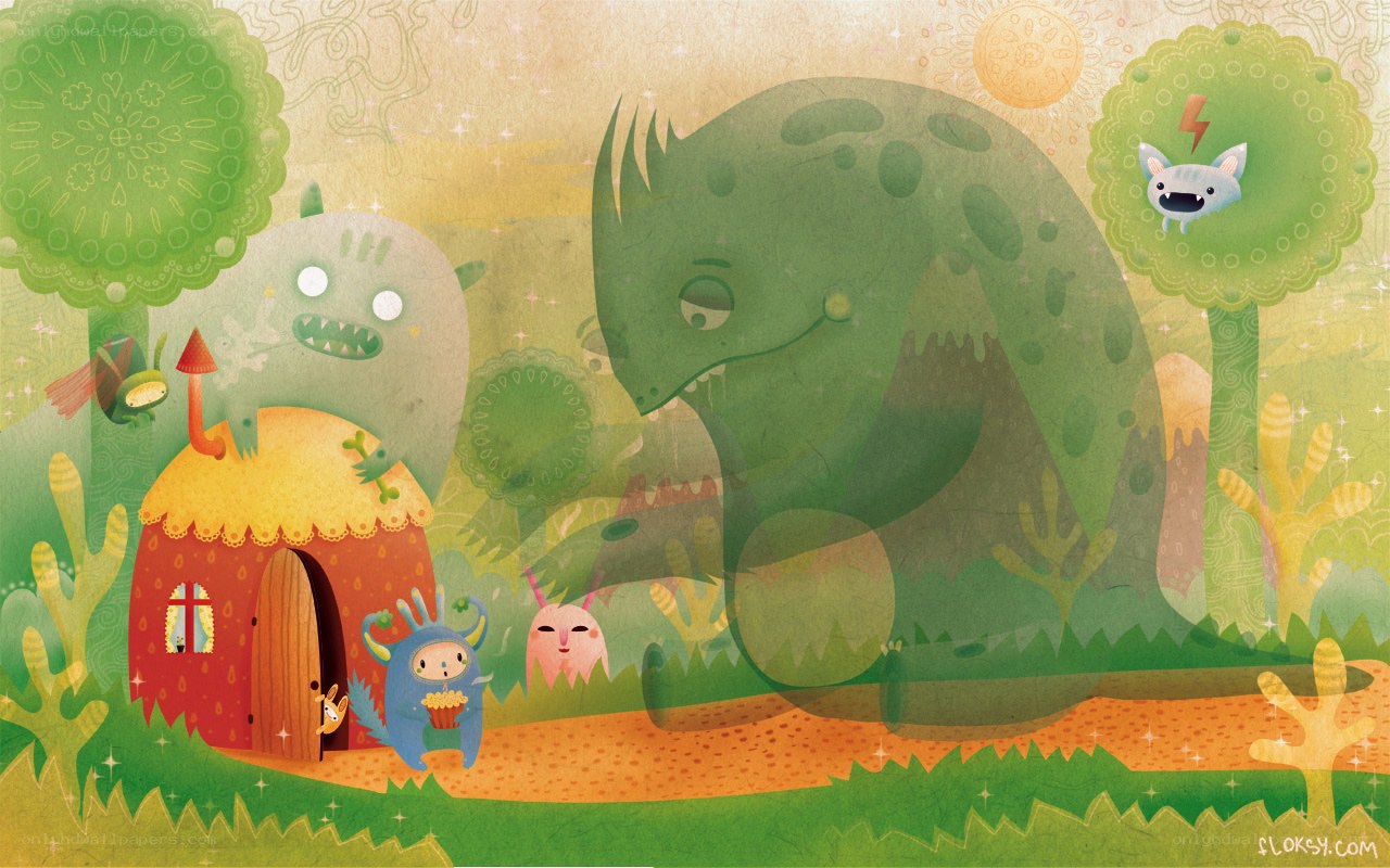Monsters in a whimsical forest