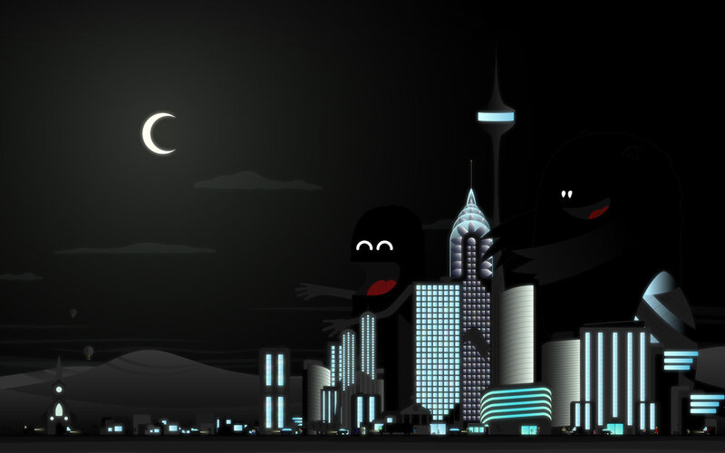 Monsters in the city at night