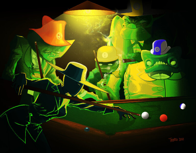 Monsters playing pool
