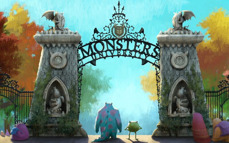 Monsters University Gate — Blue, Serene, Autumn, Digital Art, Mike Wazowski