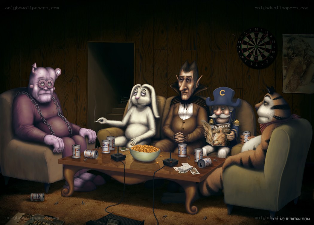 Monsters watching TV in a basement