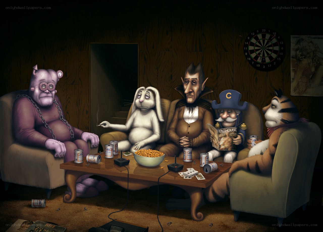 monsters watching tv in a basement