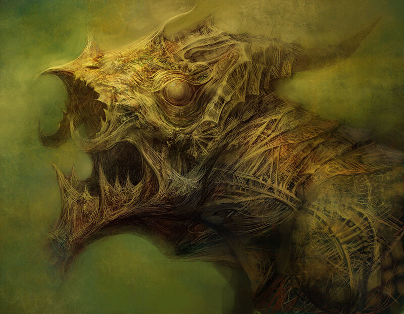 monstrous creature in green mist