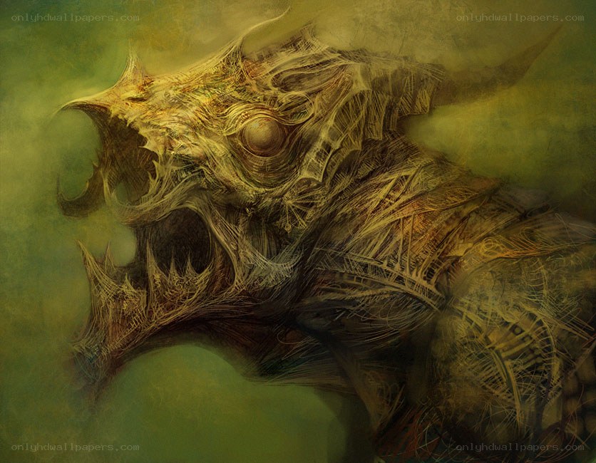 monstrous creature in green mist