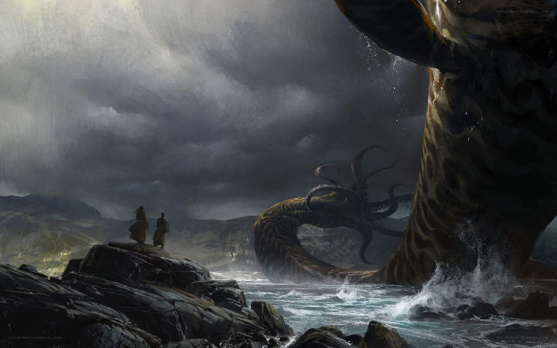 Monstrous sea creature on shore