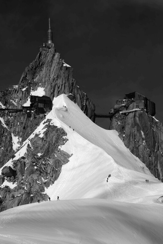 Mont Blanc summit in black and white