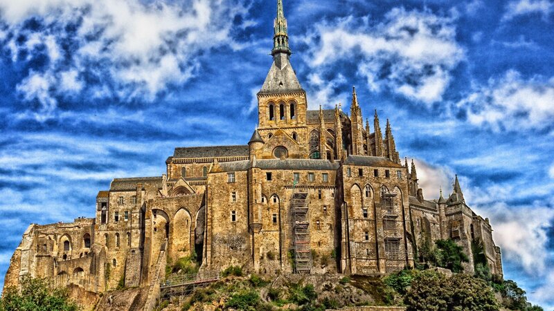 Mont Saint-Michel Abbey — Blue, Dramatic, Afternoon