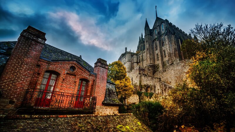Mont Saint-Michel Abbey — Blue, Dramatic, Autumn