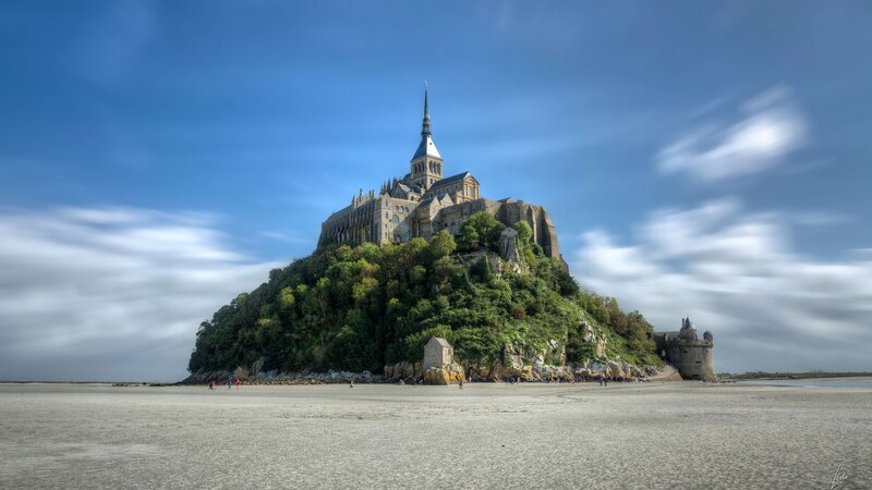 Mont Saint-Michel Abbey — Blue, Serene, Afternoon, Photograph, Castle, Clouds, Beach