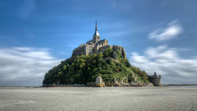 Mont Saint-Michel Abbey — Blue, Serene, Afternoon, Photograph, Castle, Clouds