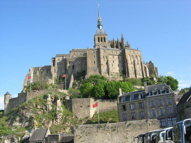Mont Saint-Michel Abbey — Blue, Serene, Afternoon, Photograph, Castle, Flag