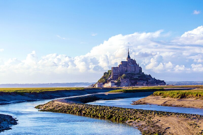 Mont Saint-Michel Abbey — Blue, Serene, Afternoon, Photograph, Clouds, River