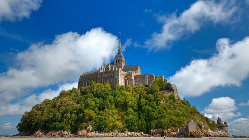 Mont Saint-Michel Abbey — Blue, Serene, Afternoon, Photograph, Clouds