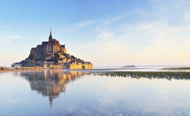 Mont Saint-Michel Abbey — Blue, Serene, Morning, Photograph, Castle