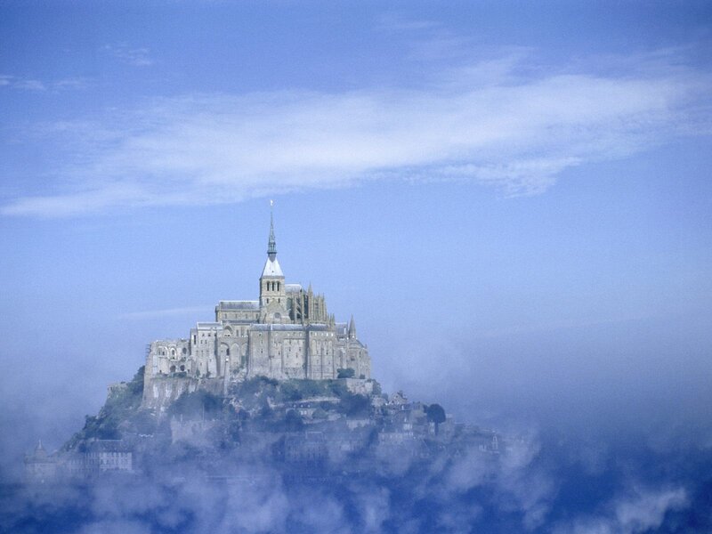 Mont Saint-Michel Abbey — Blue, Serene, Morning, Photograph, Clouds
