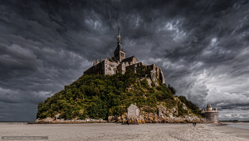 Mont Saint-Michel Abbey — Gray, Dramatic, Afternoon, Photograph, Clouds