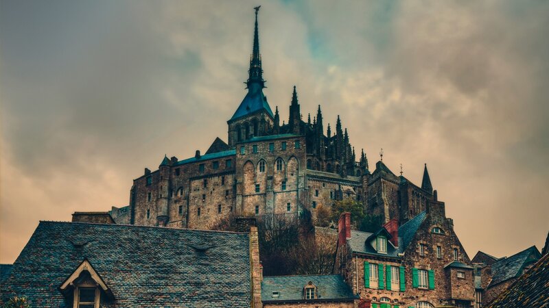 Mont Saint-Michel Abbey — Gray, Dramatic, Afternoon
