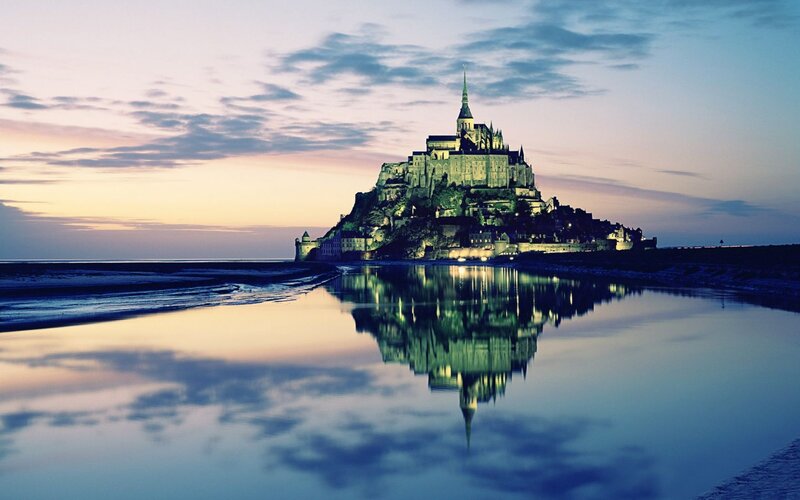 Mont Saint-Michel at Dusk — Blue, Serene, Sunset