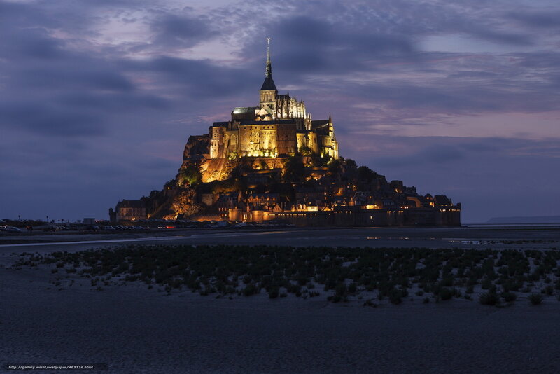 Mont Saint-Michel at Dusk — Purple, Dramatic, Night, Photograph