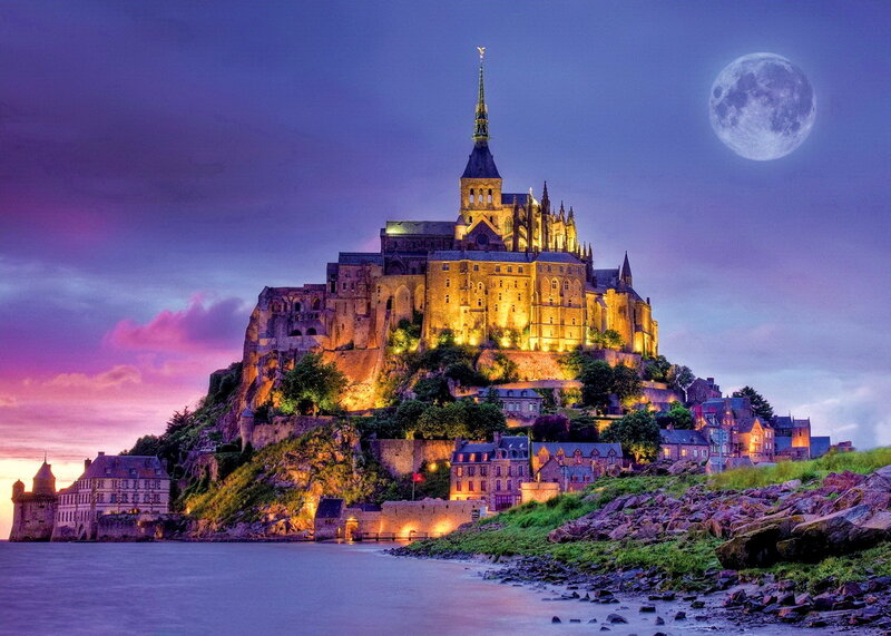 Mont Saint-Michel at Dusk — Purple, Dramatic, Night