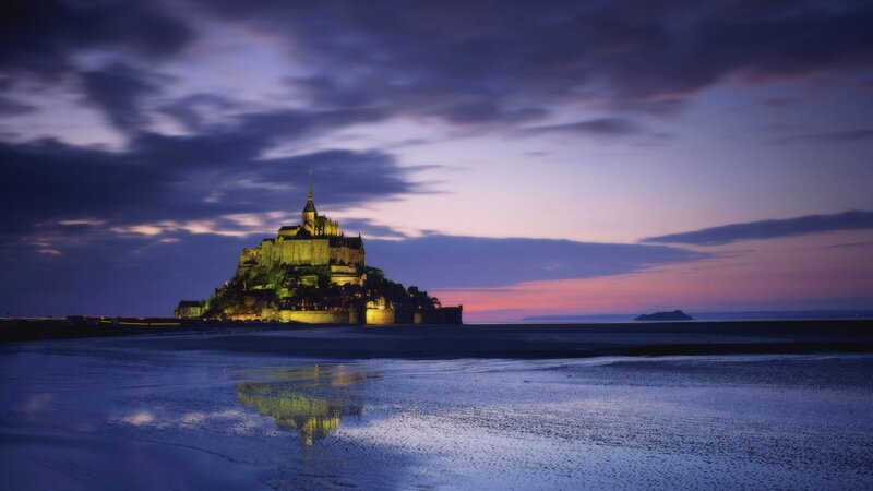 Mont Saint-Michel at Dusk — Purple, Dramatic, Sunset
