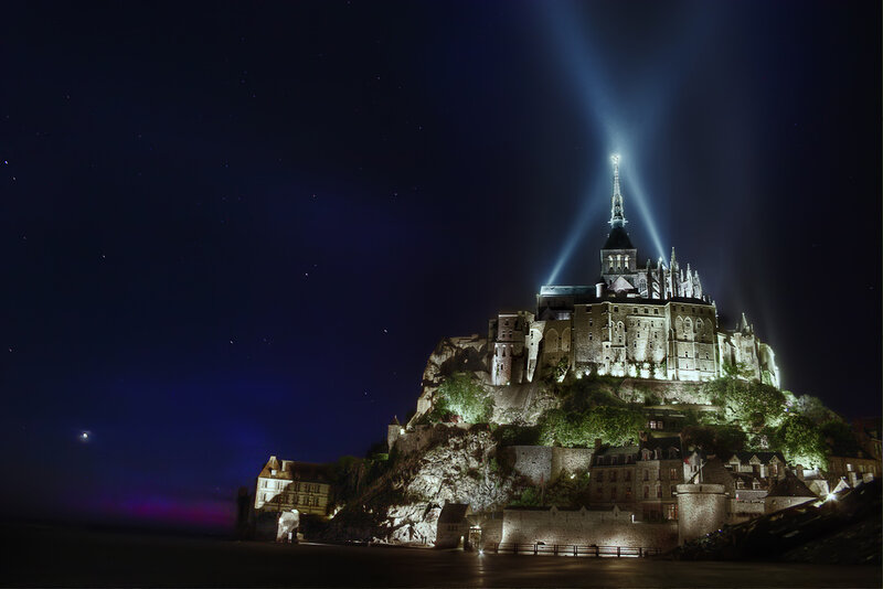 Mont Saint-Michel at Night — Black, Dramatic