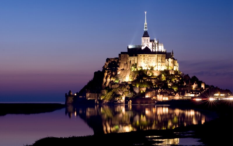 Mont Saint-Michel at Night — Blue, Serene
