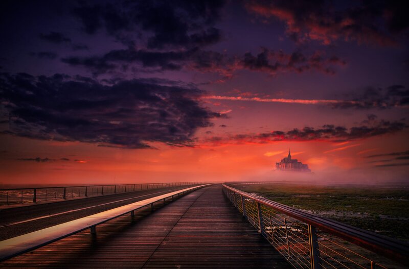 Mont Saint-Michel at Sunset — Purple, Dramatic
