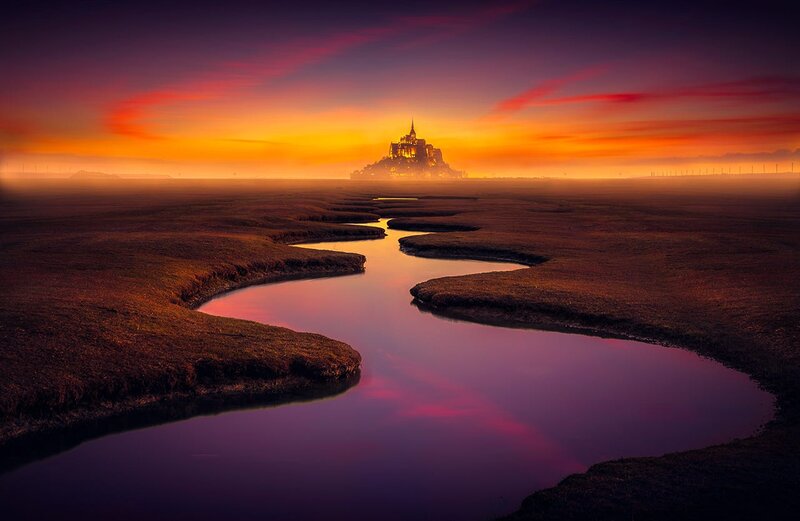 Mont Saint-Michel at Sunset — Purple