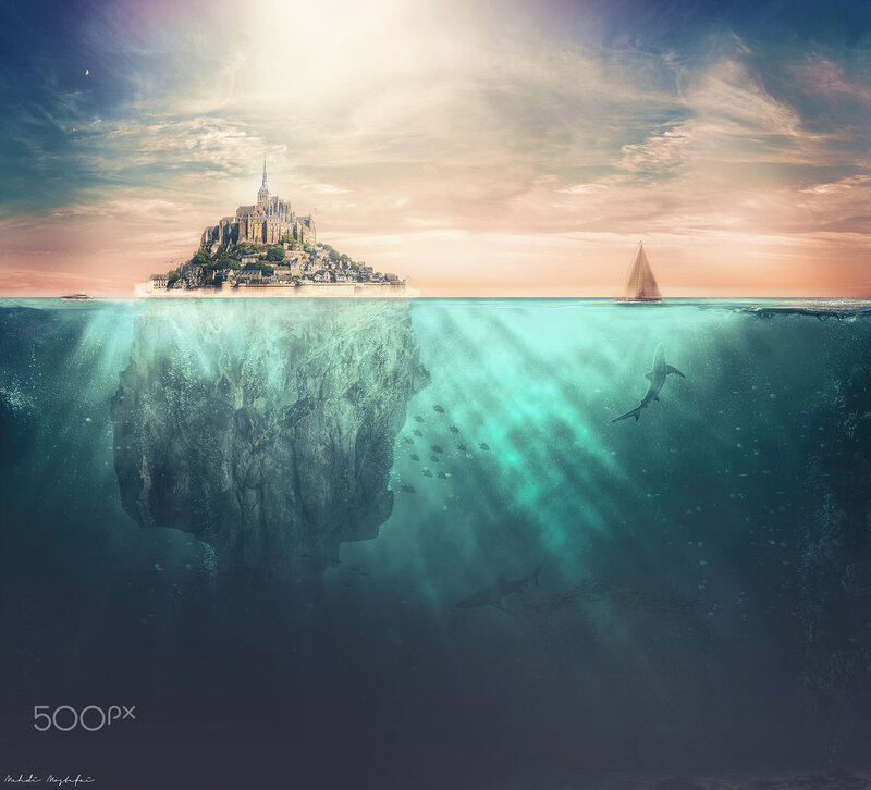 Mont Saint-Michel — Blue, Serene, Sunset