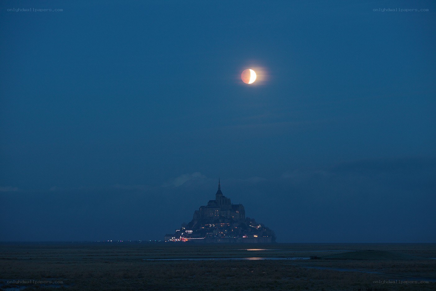 Mont Saint-Michel under a lunar eclipse