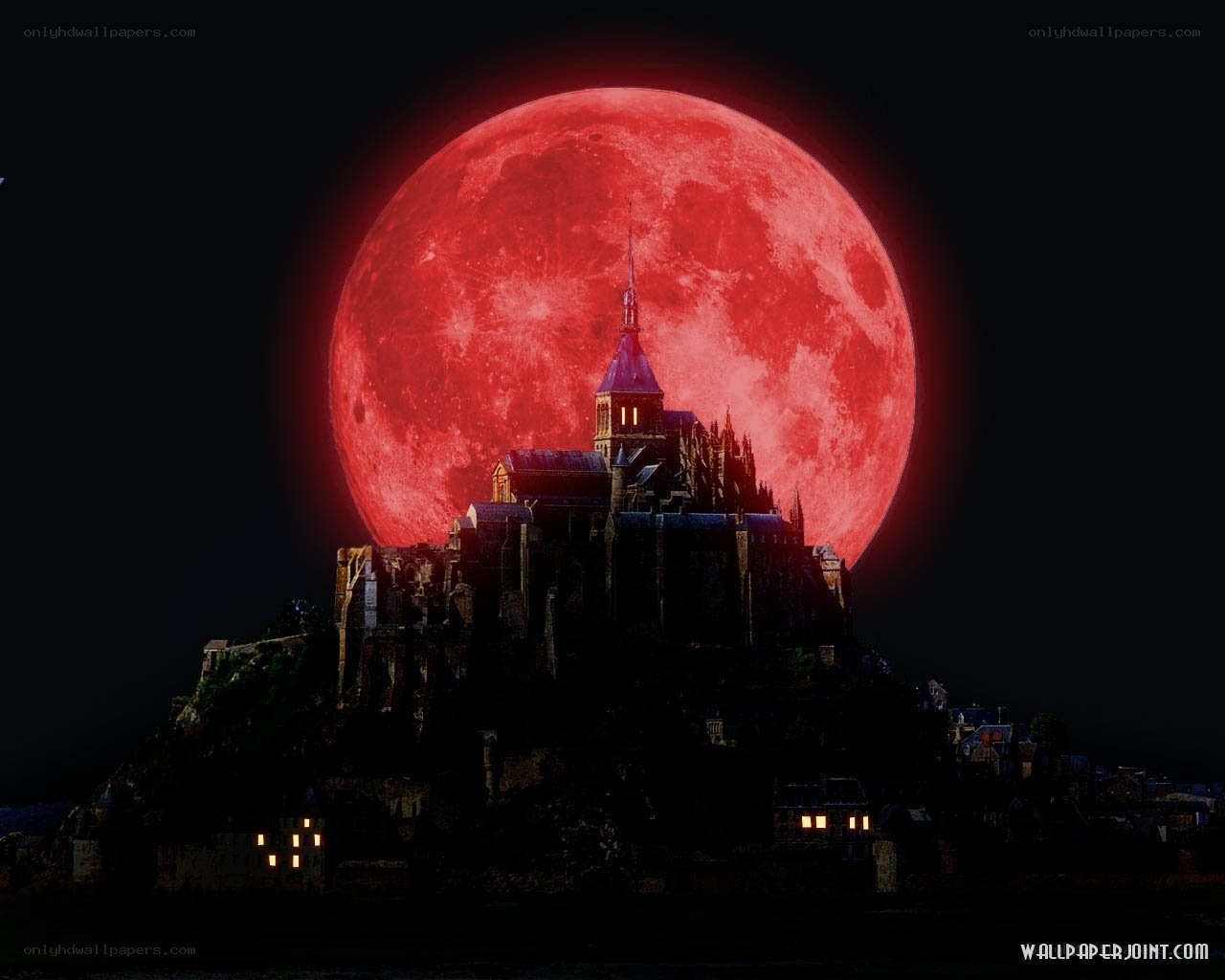 Mont Saint-Michel under red moon