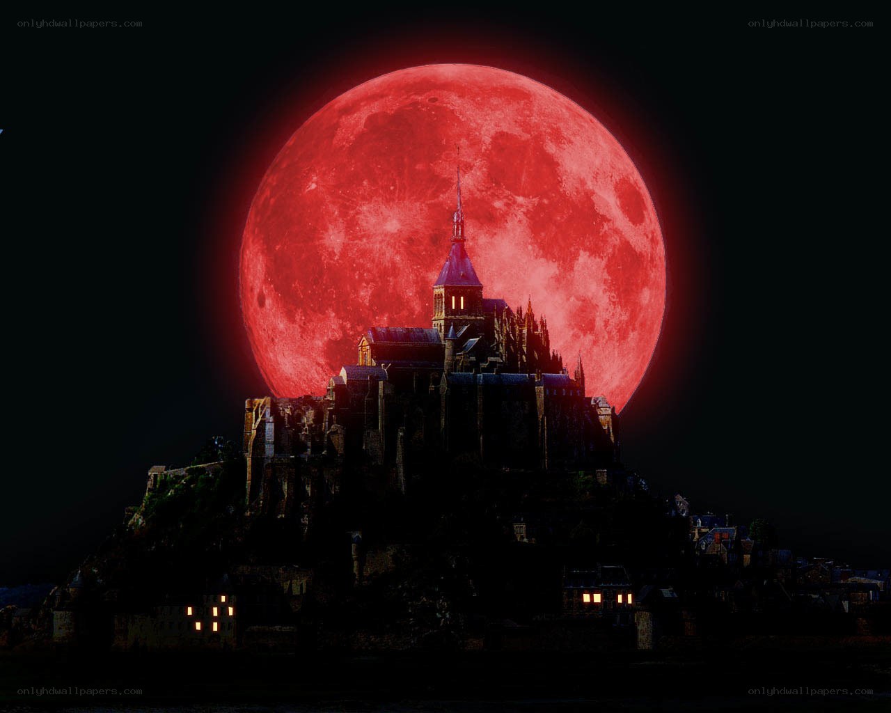 Mont Saint-Michel under red moon