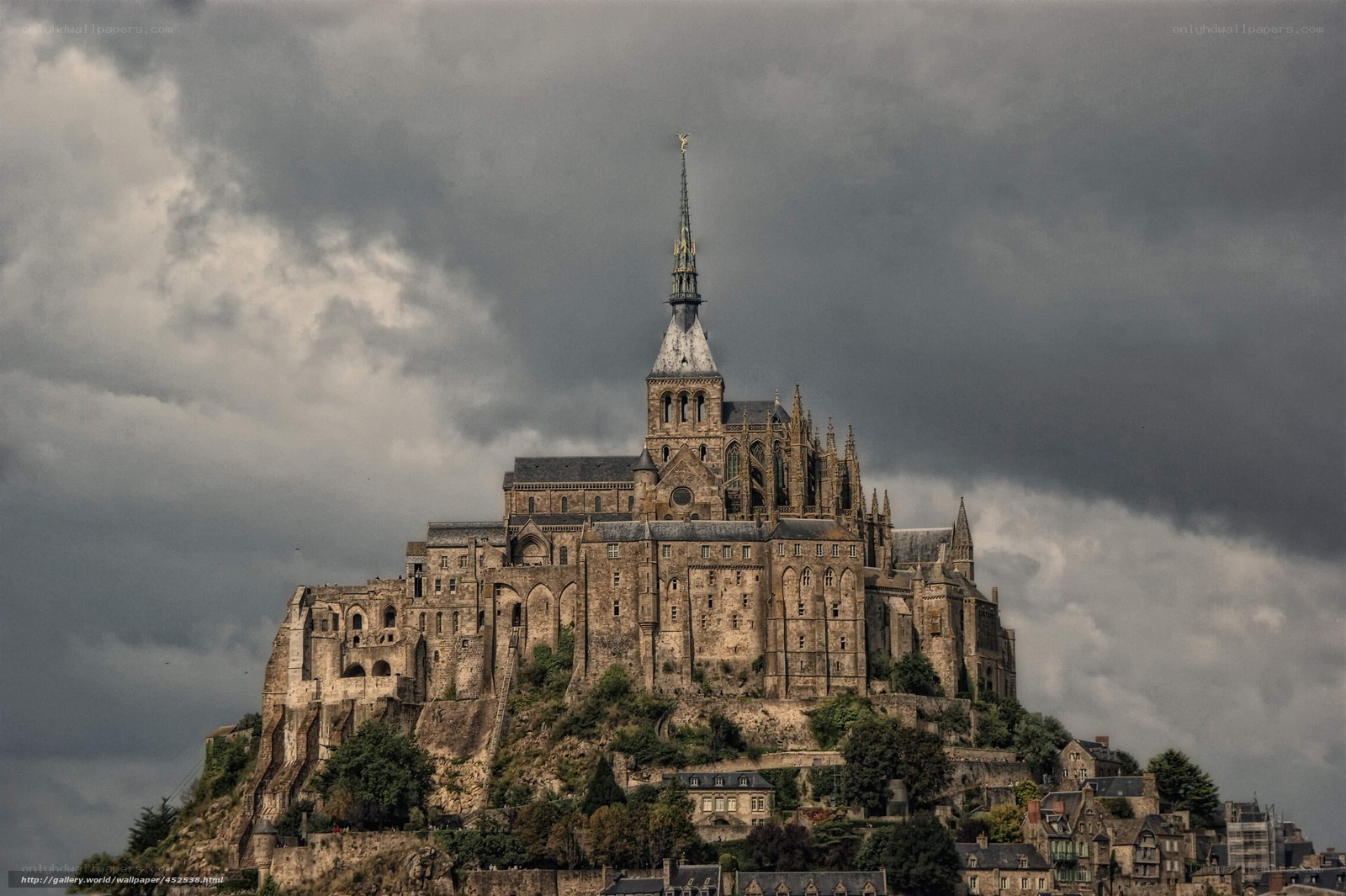 Mont Saint-Michel under stormy sky