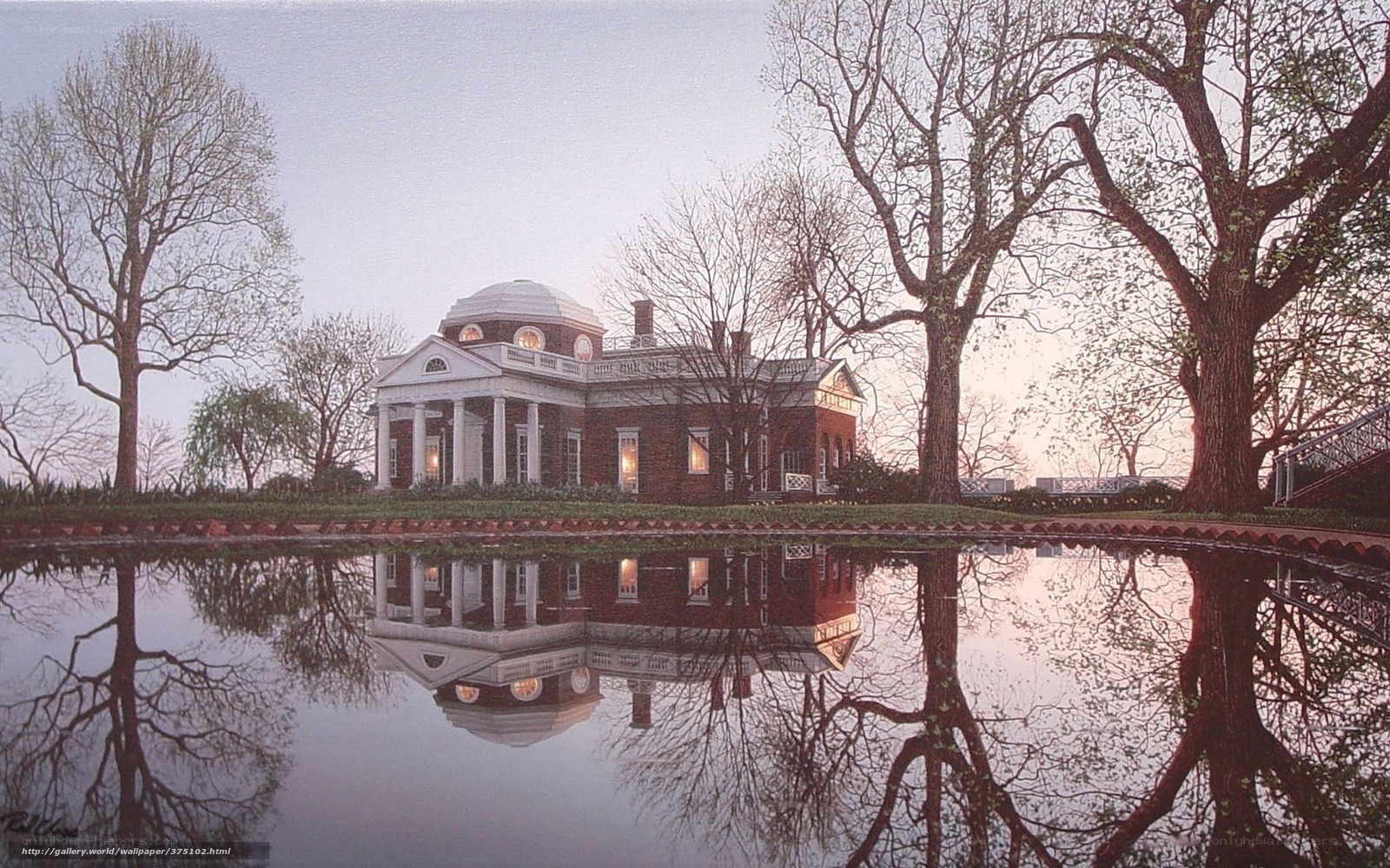 Monticello at dawn with reflection